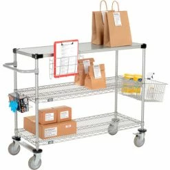 Nexelate® Curbside Cart w/3 Shelves & Polyurethane Casters, 48"L x 18"W x 40"H
