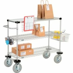 Nexelate® Curbside Cart w/3 Shelves & Pneumatic Casters, 48"L x 18"W x 43"H