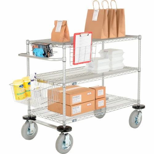 Nexel® Chrome Curbside Cart w/3 Shelves & Pneumatic Casters, 54"L x 18"W x 43"H 1 Nexel® Chrome Curbside Cart w/3 Shelves & Pneumatic Casters, 54"L x 18"W x 43"H