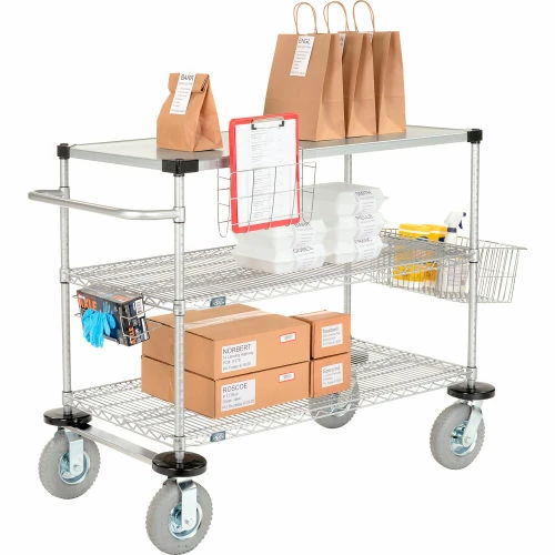 Nexel® Chrome Curbside Cart w/3 Shelves & Pneumatic Casters, 1200 Ib, 48"L x 18"W x 43"H 1 Nexel® Chrome Curbside Cart w/3 Shelves & Pneumatic Casters, 1200 Ib, 48"L x 18"W x 43"H