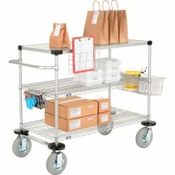Nexel® Chrome Curbside Cart w/3 Shelves & Pneumatic Casters, 1200 Ib, 36"L x 24"W x 43"H