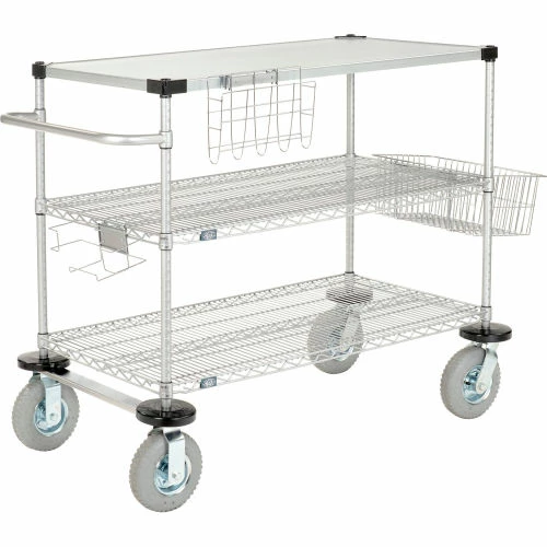 Nexel® Chrome Curbside Cart w/3 Shelves & Pneumatic Casters, 60"L x 24"W x 43"H 2 Nexel® Chrome Curbside Cart w/3 Shelves & Pneumatic Casters, 60"L x 24"W x 43"H - Image 2