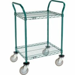 Nexel® Utility Cart, 2 Shelf, Poly-Green®, 24"L x 18"W x 39"H, Polyurethane Swivel Casters