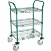Nexel® Utility Cart, 3 Shelf, Poly-Green®, 24"L x 18"W x 39"H, Polyurethane Brake Casters