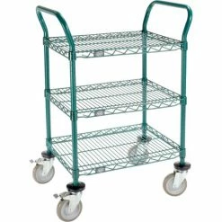 Nexel® Utility Cart, 3 Shelf, Poly-Green®, 24"L x 18"W x 39"H, Polyurethane Brake Casters