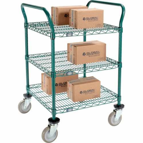 Nexel® Utility Cart, 3 Shelf, Poly-Green®, 24"L x 24"W x 39"H, Polyurethane Swivel Casters 2 Nexel® Utility Cart, 3 Shelf, Poly-Green®, 24"L x 24"W x 39"H, Polyurethane Swivel Casters - Image 2