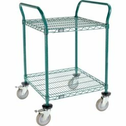Nexel® Utility Cart, 2 Shelf, Poly-Green®, 24"L x 24"W x 39"H, Polyurethane Brake Casters