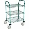 Nexel® Utility Cart, 3 Shelf, Poly-Green®, 24"L x 18"W x 39"H, Polyurethane Swivel Casters