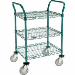 Nexel® Utility Cart, 3 Shelf, Poly-Green®, 24"L x 18"W x 39"H, Polyurethane Swivel Casters