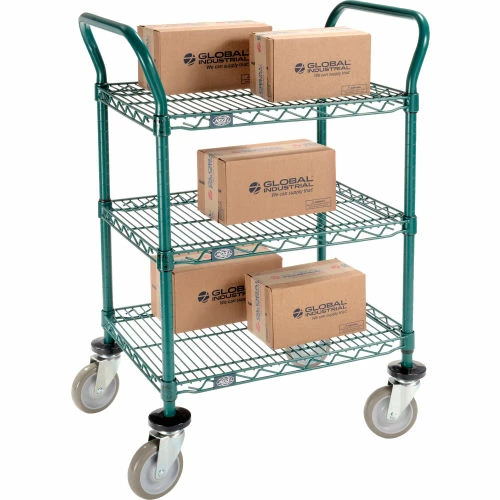 Nexel® Utility Cart, 3 Shelf, Poly-Green®, 24"L x 18"W x 39"H, Polyurethane Swivel Casters 2 Nexel® Utility Cart, 3 Shelf, Poly-Green®, 24"L x 18"W x 39"H, Polyurethane Swivel Casters - Image 2