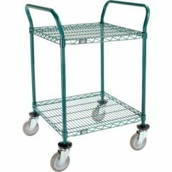 Nexel® Utility Cart, 2 Shelf, Poly-Green®, 24"L x 24"W x 39"H, Polyurethane Swivel Casters
