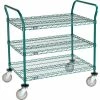 Nexel® Utility Cart, 3 Shelf, Poly-Green®, 36"L x 24"W x 39"H, Polyurethane Swivel Casters