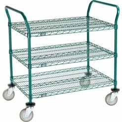 Nexel® Utility Cart, 3 Shelf, Poly-Green®, 36"L x 24"W x 39"H, Polyurethane Swivel Casters