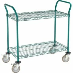 Nexel® Utility Cart, 2 Shelf, Poly-Green®, 36"L x 18"W x 39"H, Polyurethane Brake Casters