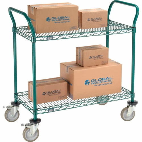 Nexel® Utility Cart, 2 Shelf, Poly-Green®, 36"L x 18"W x 39"H, Polyurethane Brake Casters 2 Nexel® Utility Cart, 2 Shelf, Poly-Green®, 36"L x 18"W x 39"H, Polyurethane Brake Casters - Image 2