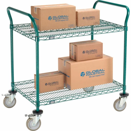 Nexel® Utility Cart, 2 Shelf, Poly-Green®, 36"L x 24"W x 39"H, Polyurethane Brake Casters 2 Nexel® Utility Cart, 2 Shelf, Poly-Green®, 36"L x 24"W x 39"H, Polyurethane Brake Casters - Image 2
