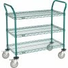 Nexel® Utility Cart, 3 Shelf, Poly-Green®, 36"L x 18"W x 39"H, Polyurethane Brake Casters