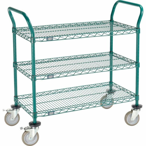 Nexel® Utility Cart, 3 Shelf, Poly-Green®, 36"L x 18"W x 39"H, Polyurethane Brake Casters 1 Nexel® Utility Cart, 3 Shelf, Poly-Green®, 36"L x 18"W x 39"H, Polyurethane Brake Casters