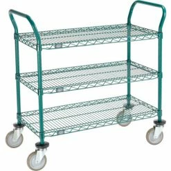 Nexel® Utility Cart, 3 Shelf, Poly-Green®, 36"L x 18"W x 39"H, Polyurethane Swivel Casters