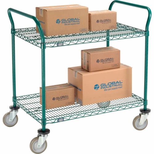 Nexel® Utility Cart, 2 Shelf, Poly-Green®, 36"L x 24"W x 39"H, Polyurethane Swivel Casters 2 Nexel® Utility Cart, 2 Shelf, Poly-Green®, 36"L x 24"W x 39"H, Polyurethane Swivel Casters - Image 2