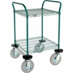 Nexel® Utility Cart, 2 Shelf, Poly-Green®, 24"L x 24"W x 42"H, Pneumatic Rigid Casters