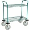 Nexel® Utility Cart, 2 Shelf, Poly-Green®, 36"L x 18"W x 42"H, Pneumatic Rigid Casters
