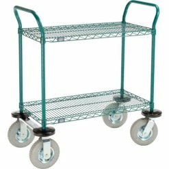 Nexel® Utility Cart, 2 Shelf, Poly-Green®, 36"L x 18"W x 42"H, Pneumatic Rigid Casters