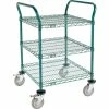 Nexel® Utility Cart, 3 Shelf, Poly-Green®, 24"L x 24"W x 39"H, Polyurethane Brake Casters