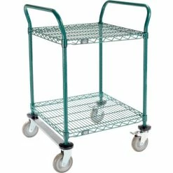 Nexel® Utility Cart, 2 Shelf, Poly-Green®, 24"L x 24"W x 39"H, Polyurethane Rigid Casters