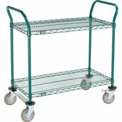 Nexel® Utility Cart, 2 Shelf, Poly-Green®, 36"L x 18"W x 39"H, Polyurethane Rigid Casters
