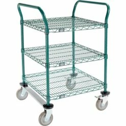 Nexel® Utility Cart, 3 Shelf, Poly-Green®, 24"L x 24"W x 39"H, Polyurethane Rigid Casters