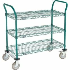 Nexel® Utility Cart, 3 Shelf, Poly-Green®, 36"L x 18"W x 39"H, Polyurethane Rigid Casters