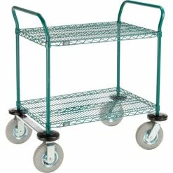 Nexel® Utility Cart, 2 Shelf, Poly-Green®, 36"L x 24"W x 42"H, Pneumatic Rigid Casters