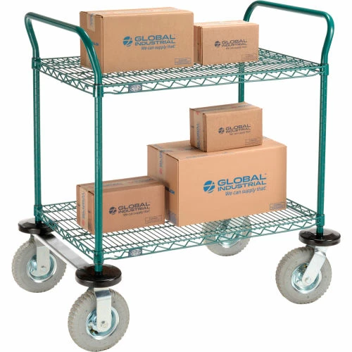 Nexel® Utility Cart, 2 Shelf, Poly-Green®, 36"L x 24"W x 42"H, Pneumatic Rigid Casters 2 Nexel® Utility Cart, 2 Shelf, Poly-Green®, 36"L x 24"W x 42"H, Pneumatic Rigid Casters - Image 2