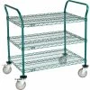 Nexel® Utility Cart, 3 Shelf, Poly-Green®, 36"L x 24"W x 39"H, Polyurethane Brake Casters