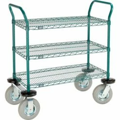 Nexel® Utility Cart, 3 Shelf, Poly-Green®, 36"L x 18"W x 42"H, Pneumatic Rigid Casters