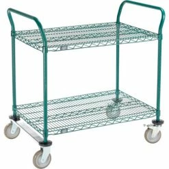 Nexel® Utility Cart, 2 Shelf, Poly-Green®, 36"L x 24"W x 39"H, Polyurethane Rigid Casters