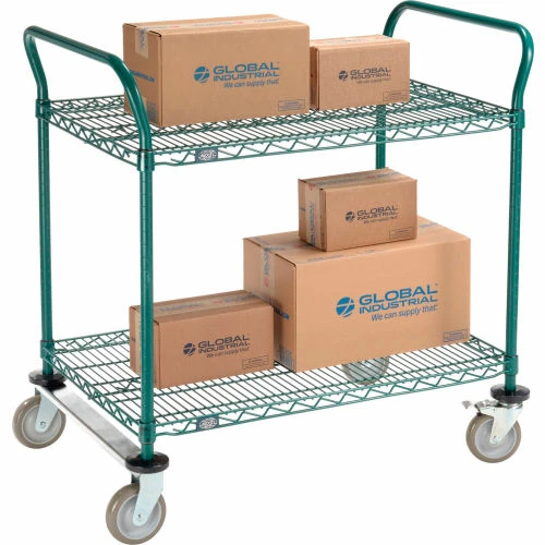 Nexel® Utility Cart, 2 Shelf, Poly-Green®, 36"L x 24"W x 39"H, Polyurethane Rigid Casters 2 Nexel® Utility Cart, 2 Shelf, Poly-Green®, 36"L x 24"W x 39"H, Polyurethane Rigid Casters - Image 2