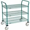 Nexel® Utility Cart, 3 Shelf, Poly-Green®, 36"L x 24"W x 39"H, Polyurethane Rigid Casters
