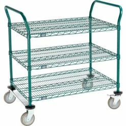 Nexel® Utility Cart, 3 Shelf, Poly-Green®, 36"L x 24"W x 39"H, Polyurethane Rigid Casters