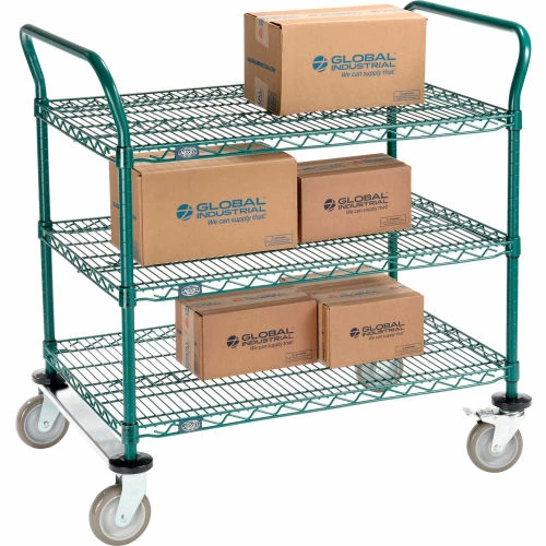 Nexel® Utility Cart, 3 Shelf, Poly-Green®, 36"L x 24"W x 39"H, Polyurethane Rigid Casters 2 Nexel® Utility Cart, 3 Shelf, Poly-Green®, 36"L x 24"W x 39"H, Polyurethane Rigid Casters - Image 2