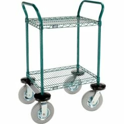 Nexel® Utility Cart, 2 Shelf, Poly-Green®, 24"L x 18"W x 42"H, Pneumatic Rigid Casters