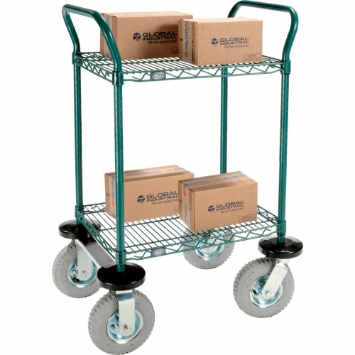 Nexel® Utility Cart, 2 Shelf, Poly-Green®, 24"L x 18"W x 42"H, Pneumatic Rigid Casters 2 Nexel® Utility Cart, 2 Shelf, Poly-Green®, 24"L x 18"W x 42"H, Pneumatic Rigid Casters - Image 2