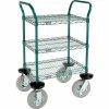 Nexel® Utility Cart, 3 Shelf, Poly-Green®, 24"L x 18"W x 42"H, Pneumatic Rigid Casters