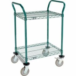 Nexel® Utility Cart, 2 Shelf, Poly-Green®, 24"L x 18"W x 39"H, Polyurethane Rigid Casters