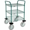 Nexel® Utility Cart, 3 Shelf, Poly-Green®, 24"L x 24"W x 42"H, Pneumatic Rigid Casters
