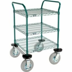 Nexel® Utility Cart, 3 Shelf, Poly-Green®, 24"L x 24"W x 42"H, Pneumatic Rigid Casters