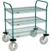 Nexel® Utility Cart, 3 Shelf, Poly-Green®, 36"L x 24"W x 42"H, Pneumatic Rigid Casters