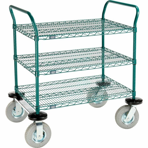 Nexel® Utility Cart, 3 Shelf, Poly-Green®, 36"L x 24"W x 42"H, Pneumatic Rigid Casters 1 Nexel® Utility Cart, 3 Shelf, Poly-Green®, 36"L x 24"W x 42"H, Pneumatic Rigid Casters
