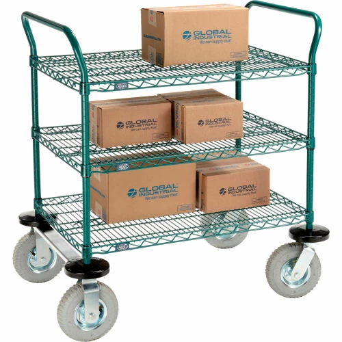 Nexel® Utility Cart, 3 Shelf, Poly-Green®, 36"L x 24"W x 42"H, Pneumatic Rigid Casters 2 Nexel® Utility Cart, 3 Shelf, Poly-Green®, 36"L x 24"W x 42"H, Pneumatic Rigid Casters - Image 2